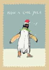 Cute Christmas Card - Cool Yule - Penguin created by Poet and Painter