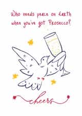 Funny Dove of Peace Drinking Prosecco Card – Quirky Christmas & Celebration Card created by Sir13