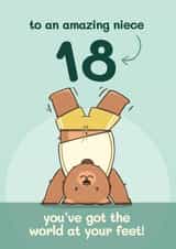 18th Birthday Card For Niece - 18 Years - World At Your Feet, Eighteen, Bear created by Bev O'Connor || @oconnordesign