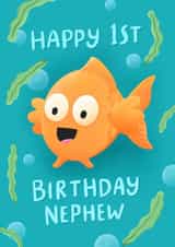 Cute 1st Birthday Card - For Nephew - Fish created by Macie Dot Doodles
