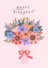 Pretty Birthday Card - For Her - Floral Bouquet created by Sad Girl Illustration