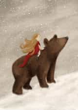 Cute Christmas Card - Bear And Girl - Snowing created by Jo Couch