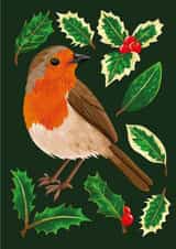 Festive Christmas Card - Cute Robin & Holly For Friends & Family - Merry Xmas created by Featherkissed