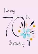 Classic 70th Birthday Card - For Her - Pretty Peach Flowers & Mint Botanicals created by SABIVO Design by Sabina