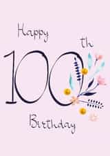 Classic 100th Birthday Card - For Her - Pretty Peach Flowers & Mint Botanicals created by SABIVO Design by Sabina