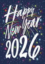 Happy New Year 2026! Modern colourful firework design created by Ally Marie Illustration