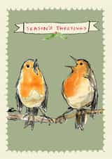 Classic Christmas Card - Robins - Season's Tweetings created by Poet and Painter