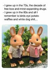 Funny Nostalgia Card – 70s 80s – Potato Waffles Dog Shit created by Brainbox Candy