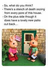 Funny New Home Card – Stench of Death New Patio created by Brainbox Candy