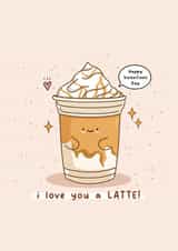 Coffee themed Valentine’s Day card - I love you a latte, kawaii, punny created by Rosalie Perl