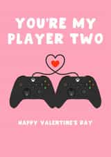 Cute Valentine’s Day Card - You’re My Player Two - For Her created by Pink Peach Cards