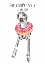 Cute sorry or illness card, friend, colleague, family, funny dog wearing a donut created by sarahcoxartwork