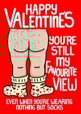 Funny Romantic Valentine’s Card – Cheeky Rear View with Heart Socks created by Louise Burgoyne