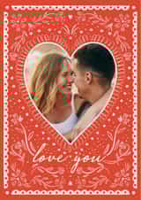 Personalised Valentines Day Photo Card created by Sabrin Deirani - Pretty Valentine's Day Card - Floral Heart Frame