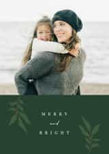Personalised Christmas Photo Card created by Olivia Raufman Design - Minimalist Christmas Photo Card – Leaves and Berries – Christmas Greens