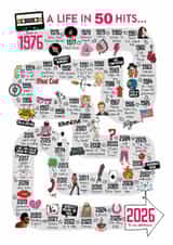 Cute 50th Birthday Card - A Life In 50 Hits - 2026 created by Eskimo Kiss Designs