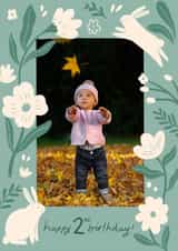 Personalised Birthday Photo Card created by Carla Ellis - Cute 2nd Birthday Card - Bunnies & Flowers