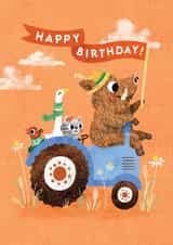 Cute Birthday Card - Pig, Duck, Cat & Mouse - Tractor created by Emily Nash Illustration