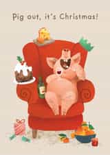 Funny Christmas Card - Pig Out - Pig Pun created by Emily Nash Illustration