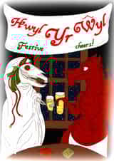 Funny Christmas card - Welsh language - folklore, dragon, Mari Lwyd created by Emrys Chapman