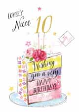 Traditional 10th Birthday Card - For Lovely Niece - Cake created by Katie Phythian Design
