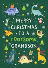Cute Christmas Card - Grandson - Dinosaurs created by Pear Tree Press