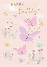 Cute Birthday Butterflies Card - For Her - Meadow Flowers and Bees created by SABIVO Design by Sabina