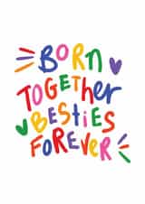 Cute Birthday Card For Twin/Sibling - Colourful Chalk Style - Besties Forever created by Studio Flafello LTD
