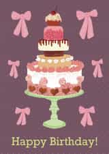 Trendy - cute cake - pink bow - happy birthday! to your loved one. created by Laura Murray