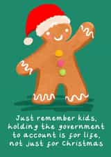 Holding the government to account Christmas card created by Rosie Johnson Illustrates