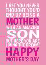Funny Mother’s Day Card - From Son - Living The Dream created by @Cupsie's Creations