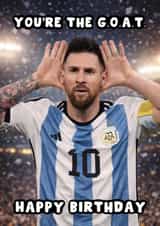 Funny Birthday Card - G.O.A.T - Lionel Messi created by Pink Peach Cards