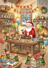 Merry Birthday Santa & Elves Workshop Card created by Tom Hobbs