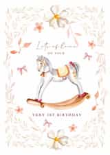 Whimsical rocking horse 1st birthday card created by Samantha