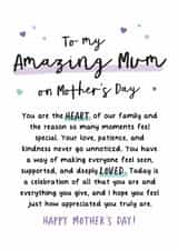 Heartfelt Mother's Day Card - To My Amazing Mum - Heart Of Our Family created by Kreate Paper Co.
