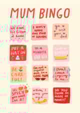 Funny Mother's Day Card - Mum Bingo - Game created by URGHH Card Co.