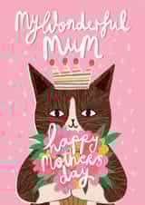 Cute Mothers Day Card - Wonderful Mum - Queen Cat created by Happy Wolf