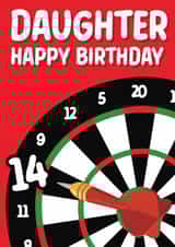 Traditional darts-themed birthday card for your Daughter created by Quinton cards