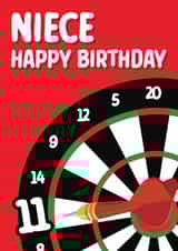 Traditional darts-themed birthday card for your 11 year old Niece created by Quinton cards