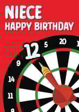 Traditional darts-themed birthday card for your 12-year-old niece created by Quinton cards