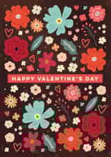 Classic Valentine's Day Card - For Her - Pink Flowers, Leaves And Hearts created by Eli the Goat