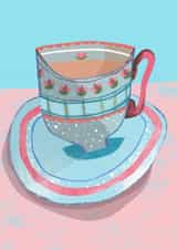 Cute Teacup Greetings Card created by Hinkypunk Illustration 