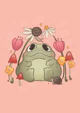 Cute Spring Floral Frog Card - Nature Lover, Frog, Flowers, Gardening, Gardener created by Rebekah Hollins