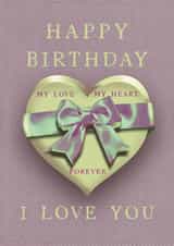 Romantic happy birthday 2d heart card with ribbon, pink canvas style background created by Printfantasia 