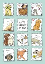 Cute Birthday Card - Dogs - Stamps created by Becca Hall illustration