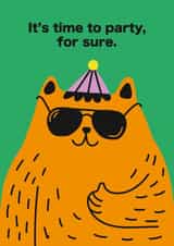 Funny Birthday Card – Ginger Cat – Time To Party created by Seekprint