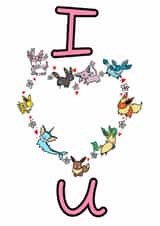 Cute I love you valentines Pokémon eeveelutions card created by Cooper Blue