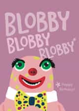 Funny retro 90s Noel's House Party Mr Blobby birthday card created by Iconicus Design