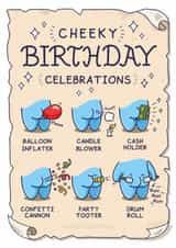Funny Birthday Card - Cheeky Celebrations - Party Bumcyclopedia created by Cheeky Legends