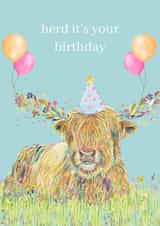 Herd It’s Your Birthday – Funny Highland Cow Birthday Card created by Jen Winnett